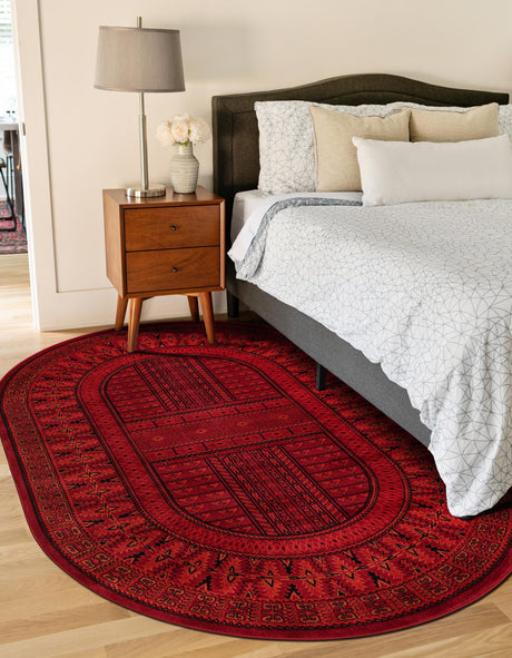 Red 3' 1 x 5' 3 Tekke Oval Area Rug Classic Traditional Vintage Design Carpet for Living Rooms, Dining, Bedrooms, Office Space for Sale at Rug Engine