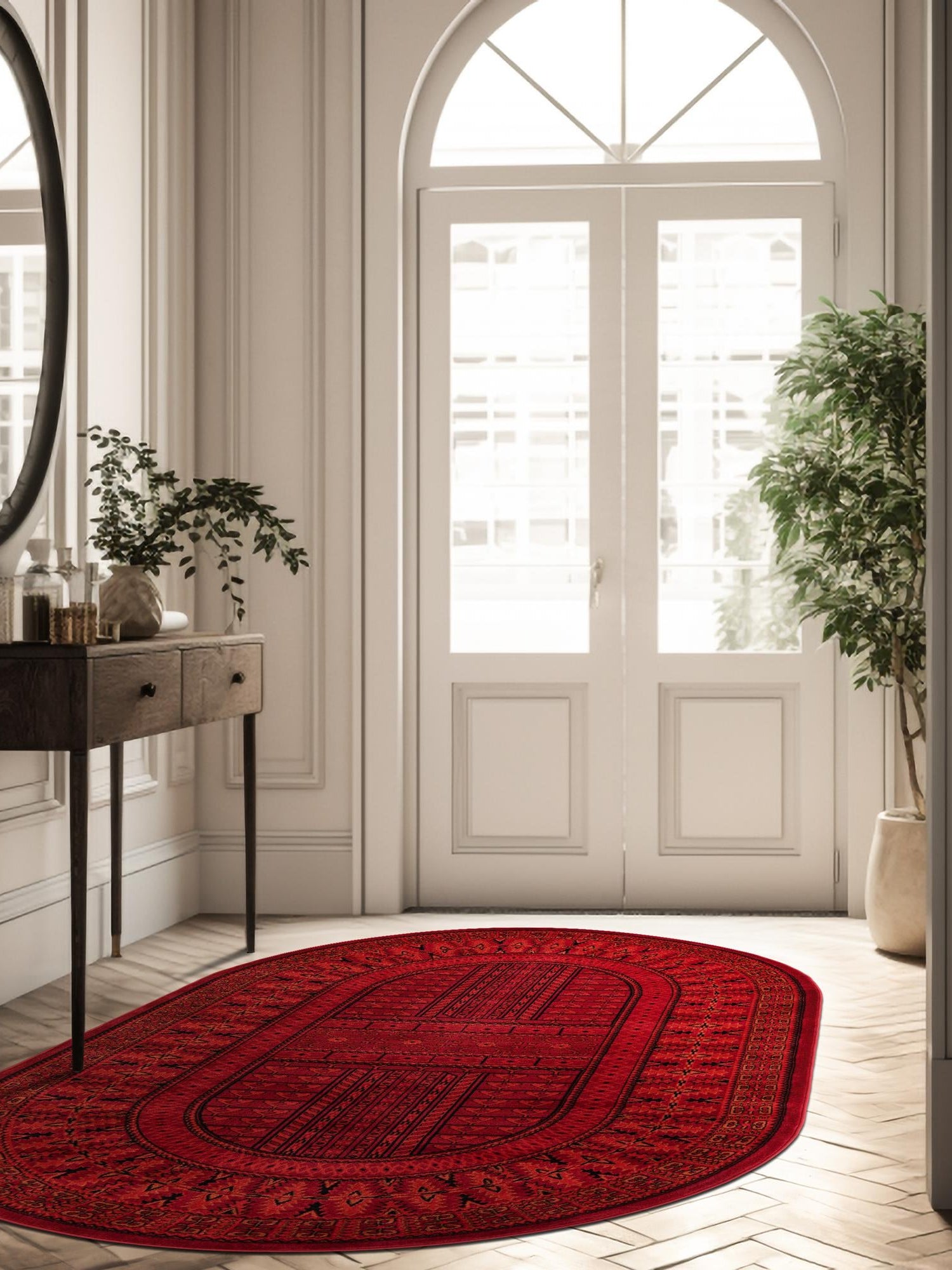 Red 3' 1 x 5' 3 Tekke Oval Area Rug Classic Traditional Vintage Design Carpet for Living Rooms, Dining, Bedrooms, Office Space for Sale at Rug Engine
