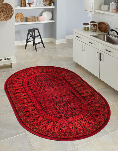 Red 5' 3 x 8' Tekke Oval Area Rug Classic Traditional Vintage Design Carpet for Living Rooms, Dining, Bedrooms, Office Space for Sale at Rug Engine