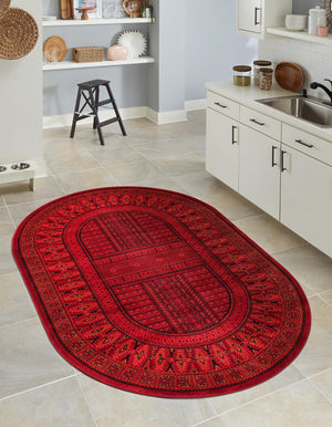 Red 3' 1 x 5' 3 Tekke Oval Area Rug Classic Traditional Vintage Design Carpet for Living Rooms, Dining, Bedrooms, Office Space for Sale at Rug Engine