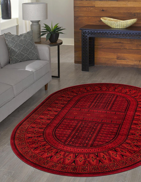 Red 5' 3 x 8' Tekke Oval Area Rug Classic Traditional Vintage Design Carpet for Living Rooms, Dining, Bedrooms, Office Space for Sale at Rug Engine