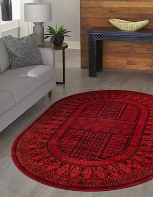 Red 7' 10 x 10' Tekke Oval Area Rug Classic Traditional Vintage Design Carpet for Living Rooms, Dining, Bedrooms, Office Space for Sale at Rug Engine