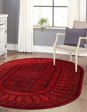 Red 4' 1 x 6' 1 Tekke Oval Area Rug Classic Traditional Vintage Design Carpet for Living Rooms, Dining, Bedrooms, Office Space for Sale at Rug Engine