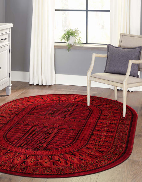 Red 4' 1 x 6' 1 Tekke Oval Area Rug Classic Traditional Vintage Design Carpet for Living Rooms, Dining, Bedrooms, Office Space for Sale at Rug Engine