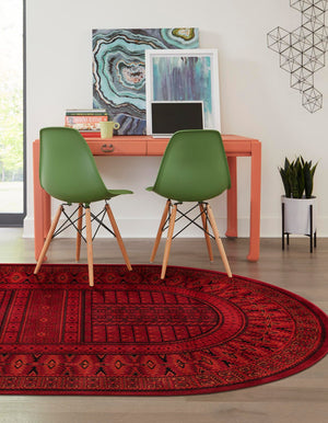 Red 4' 1 x 6' 1 Tekke Oval Area Rug Classic Traditional Vintage Design Carpet for Living Rooms, Dining, Bedrooms, Office Space for Sale at Rug Engine