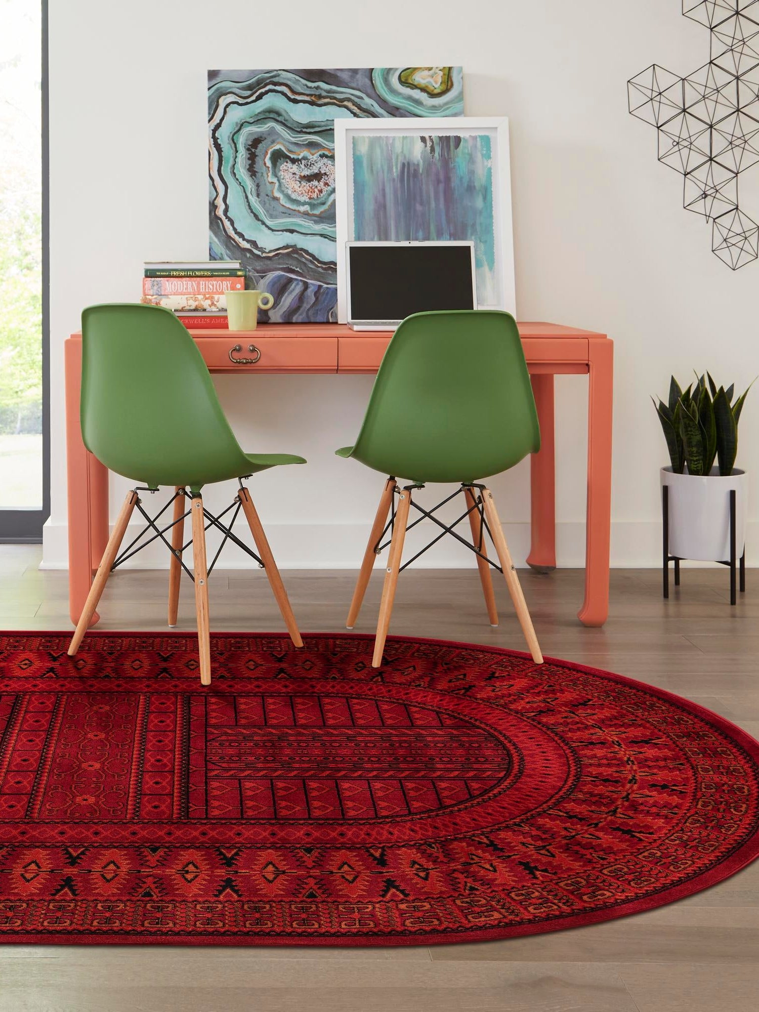 Red 3' 1 x 5' 3 Tekke Oval Area Rug Classic Traditional Vintage Design Carpet for Living Rooms, Dining, Bedrooms, Office Space for Sale at Rug Engine