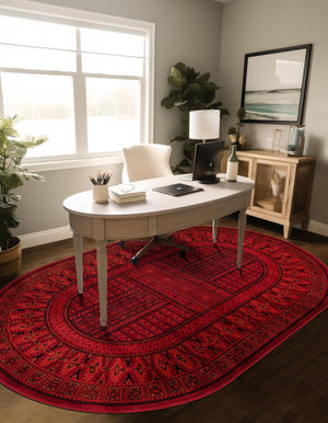 Red 4' 1 x 6' 1 Tekke Oval Area Rug Classic Traditional Vintage Design Carpet for Living Rooms, Dining, Bedrooms, Office Space for Sale at Rug Engine