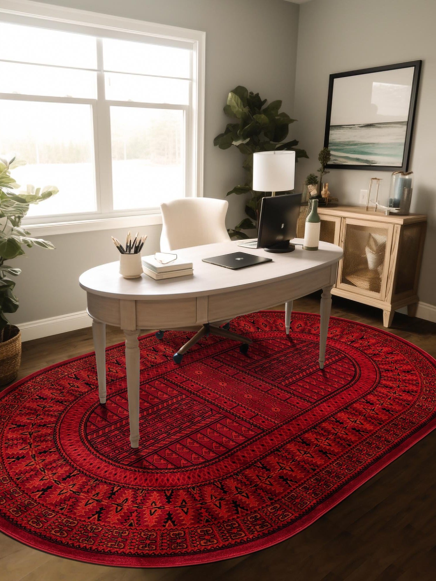 Red 3' 1 x 5' 3 Tekke Oval Area Rug Classic Traditional Vintage Design Carpet for Living Rooms, Dining, Bedrooms, Office Space for Sale at Rug Engine