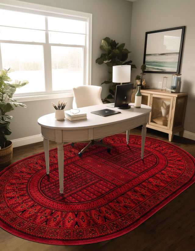 Red 3' 1 x 5' 3 Tekke Oval Area Rug Classic Traditional Vintage Design Carpet for Living Rooms, Dining, Bedrooms, Office Space for Sale at Rug Engine