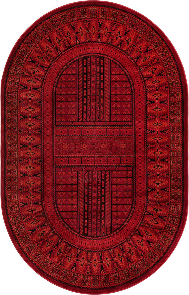 Red 5' 3 x 8' Tekke Oval Area Rug Classic Traditional Vintage Design Carpet for Living Rooms, Dining, Bedrooms, Office Space for Sale at Rug Engine