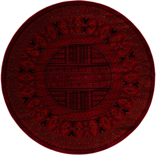 Red 7' 10 x 7' 10 Tekke Round Area Rug Classic Traditional Vintage Design Carpet for Living Rooms, Dining, Bedrooms, Office Space for Sale at Rug Engine