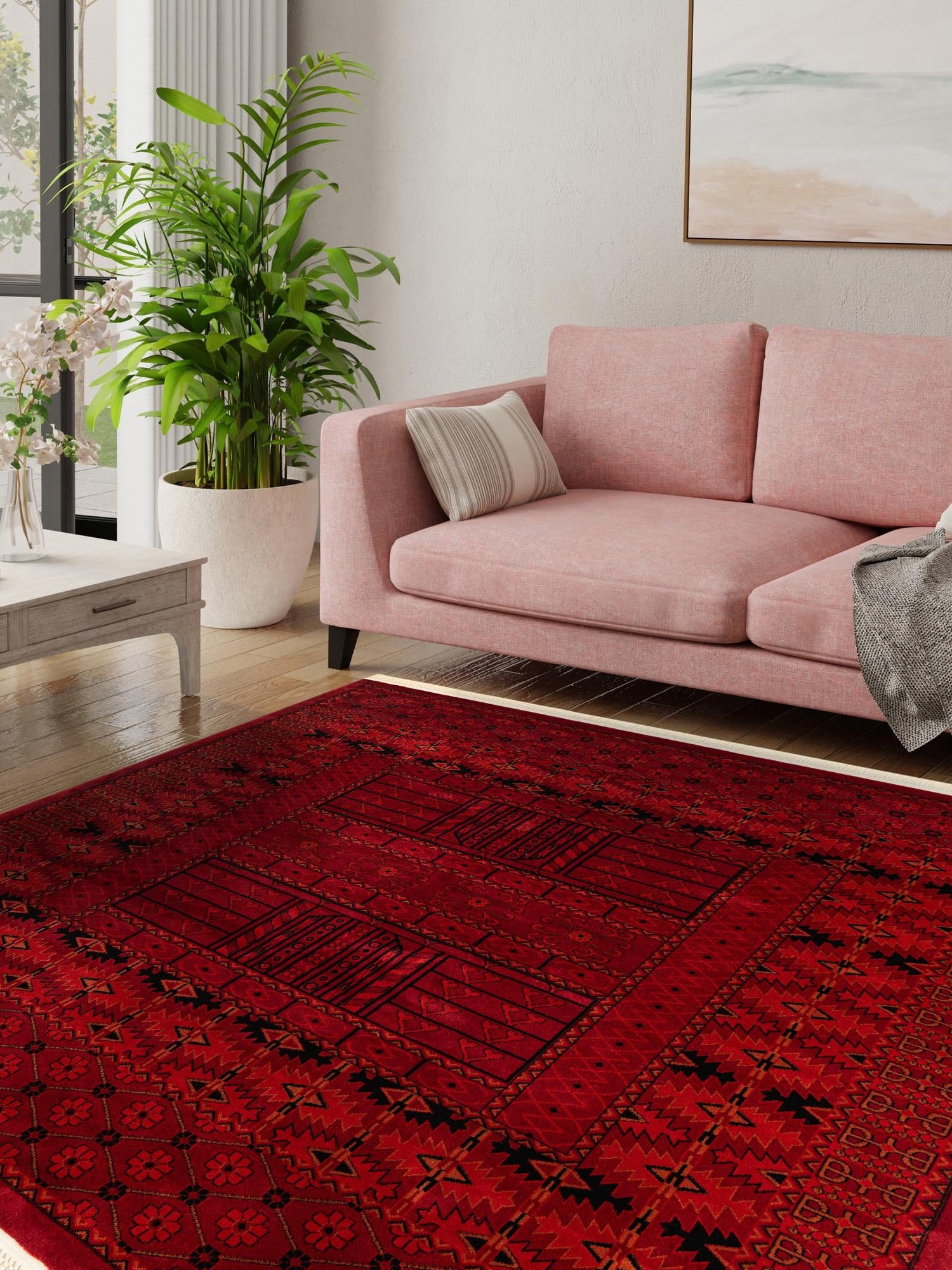 Red 10' x 10' Tekke Square Area Rug Classic Traditional Vintage Design Carpet for Living Rooms, Dining, Bedrooms, Office Space for Sale at Rug Engine