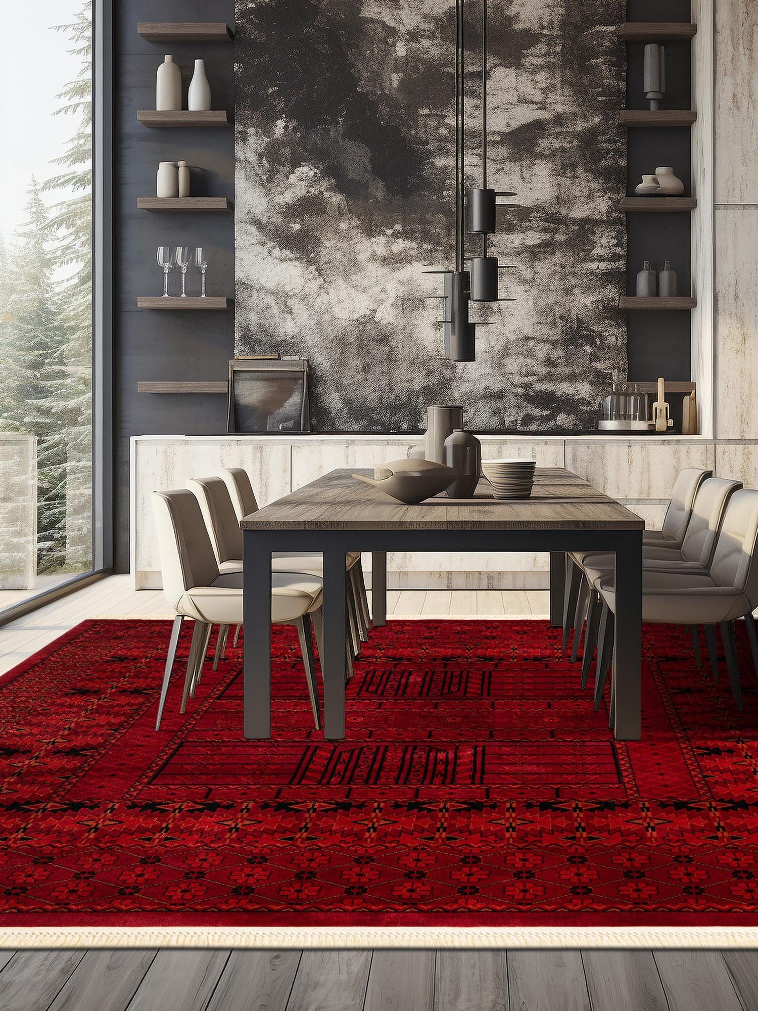 Red 10' x 10' Tekke Square Area Rug Classic Traditional Vintage Design Carpet for Living Rooms, Dining, Bedrooms, Office Space for Sale at Rug Engine