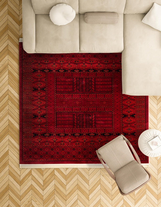 Red 5' 3 x 5' 3 Tekke Square Area Rug Classic Traditional Vintage Design Carpet for Living Rooms, Dining, Bedrooms, Office Space for Sale at Rug Engine
