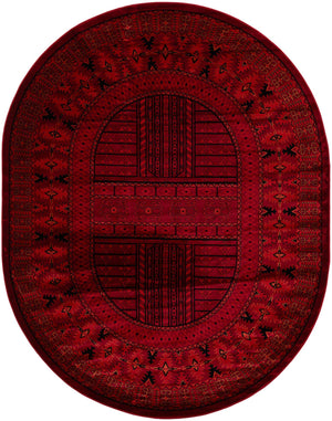 Red 7' 10 x 10' Tekke Oval Area Rug Classic Traditional Vintage Design Carpet for Living Rooms, Dining, Bedrooms, Office Space for Sale at Rug Engine