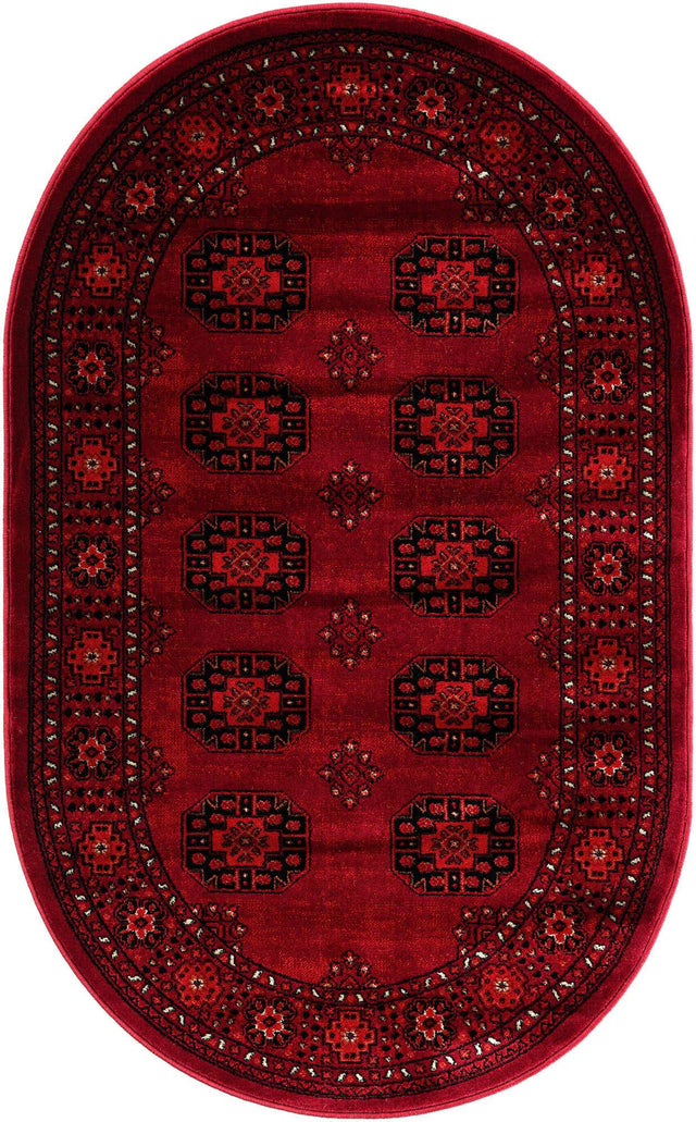 Red 3' 1 x 5' 3 Tekke Oval Area Rug Classic Traditional Vintage Design Carpet for Living Rooms, Dining, Bedrooms, Office Space for Sale at Rug Engine