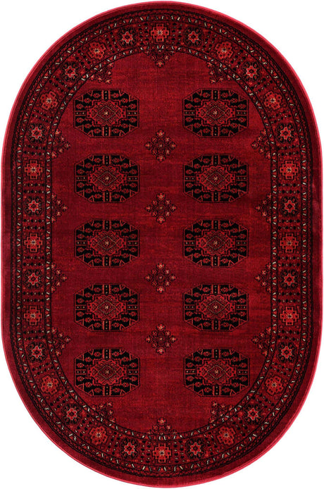 Red 4' 1 x 6' 1 Tekke Oval Area Rug Classic Traditional Vintage Design Carpet for Living Rooms, Dining, Bedrooms, Office Space for Sale at Rug Engine