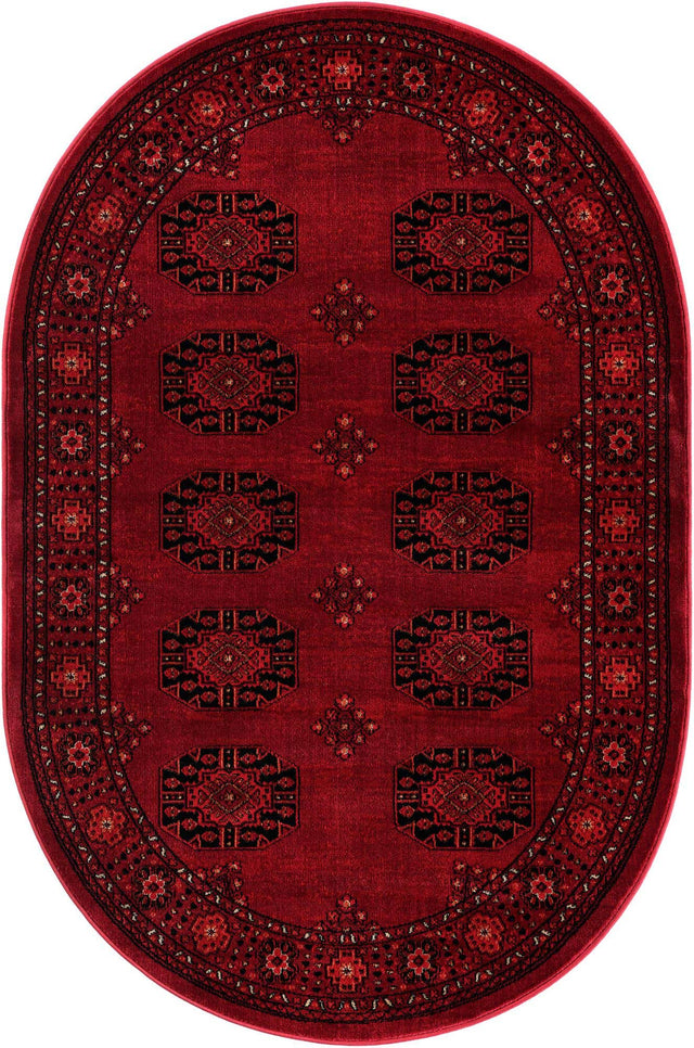 Red 4' 1 x 6' 1 Tekke Oval Area Rug Classic Traditional Vintage Design Carpet for Living Rooms, Dining, Bedrooms, Office Space for Sale at Rug Engine