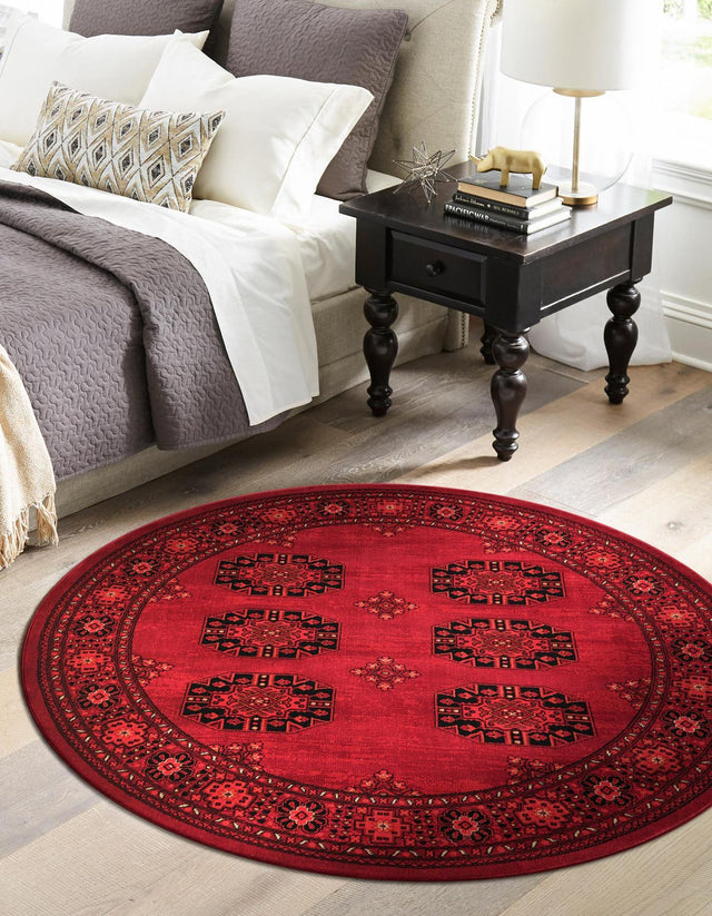 Red 3' 1 x 3' 1 Tekke Round Area Rug Classic Traditional Vintage Design Carpet for Living Rooms, Dining, Bedrooms, Office Space for Sale at Rug Engine