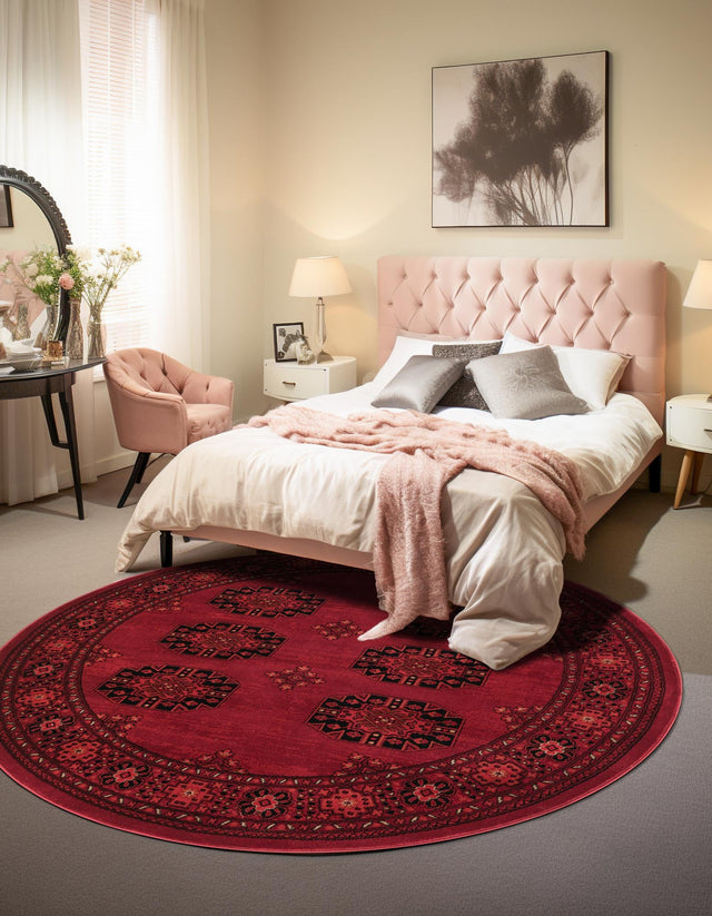 Red 3' 1 x 3' 1 Tekke Round Area Rug Classic Traditional Vintage Design Carpet for Living Rooms, Dining, Bedrooms, Office Space for Sale at Rug Engine