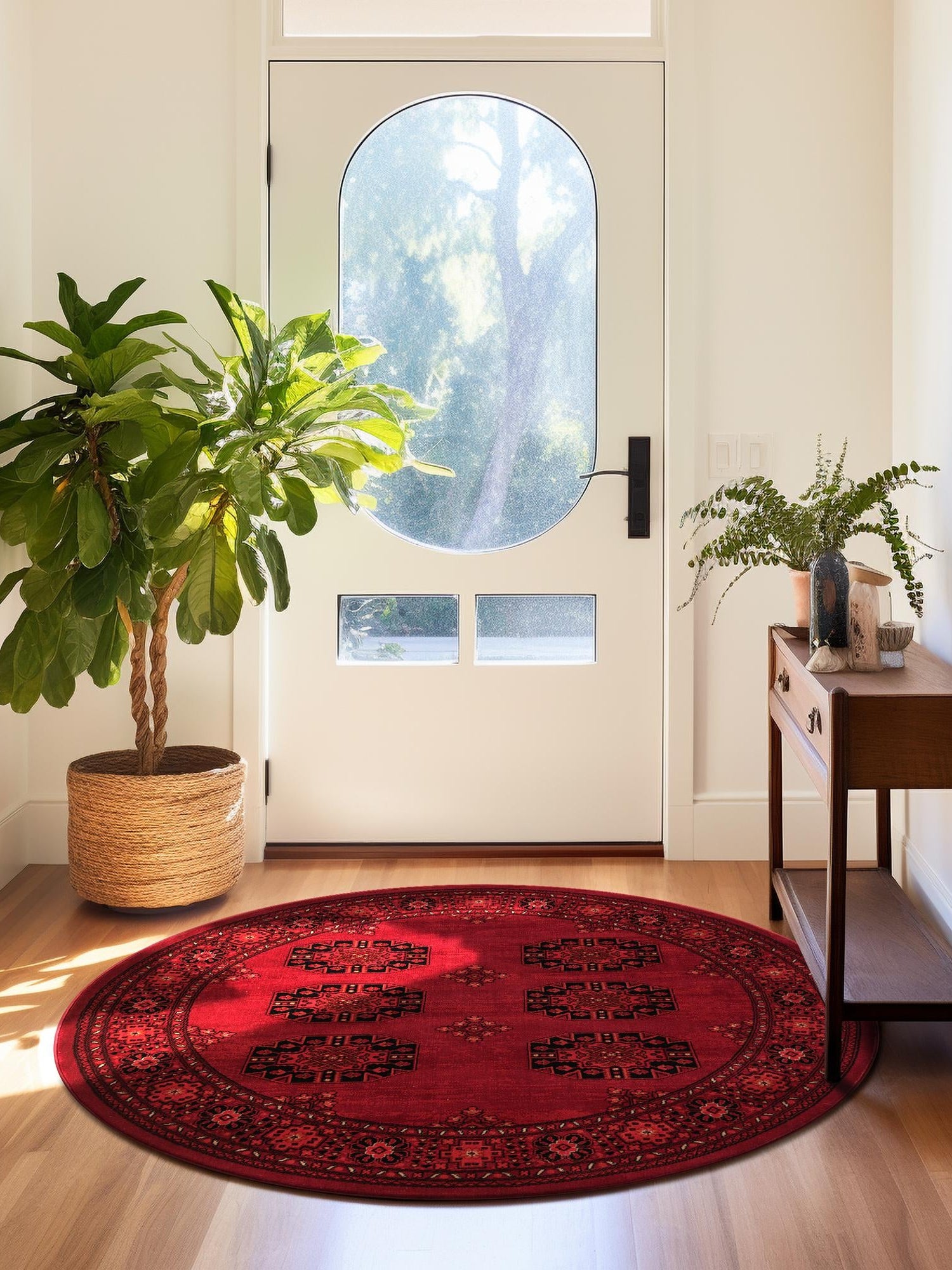 Red 7' 10 x 7' 10 Tekke Round Area Rug Classic Traditional Vintage Design Carpet for Living Rooms, Dining, Bedrooms, Office Space for Sale at Rug Engine