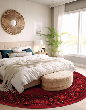 Red 3' 1 x 3' 1 Tekke Round Area Rug Classic Traditional Vintage Design Carpet for Living Rooms, Dining, Bedrooms, Office Space for Sale at Rug Engine