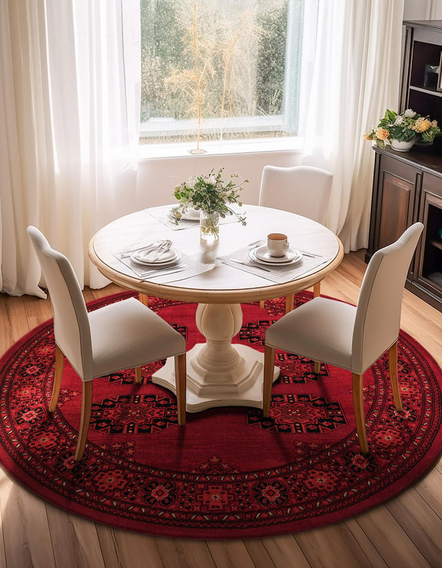 Red 3' 1 x 3' 1 Tekke Round Area Rug Classic Traditional Vintage Design Carpet for Living Rooms, Dining, Bedrooms, Office Space for Sale at Rug Engine