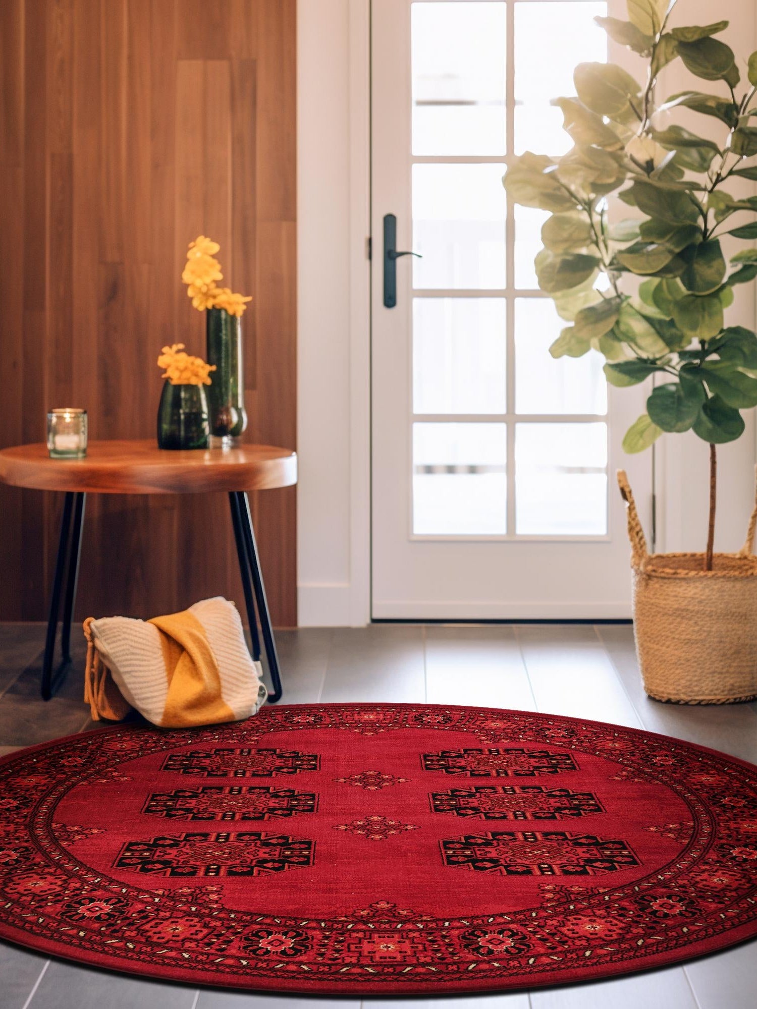 Red 7' 10 x 7' 10 Tekke Round Area Rug Classic Traditional Vintage Design Carpet for Living Rooms, Dining, Bedrooms, Office Space for Sale at Rug Engine