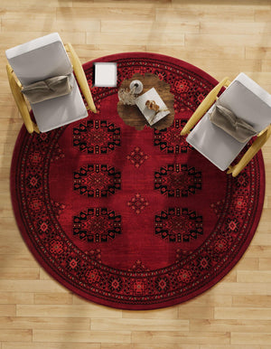Red 3' 1 x 3' 1 Tekke Round Area Rug Classic Traditional Vintage Design Carpet for Living Rooms, Dining, Bedrooms, Office Space for Sale at Rug Engine