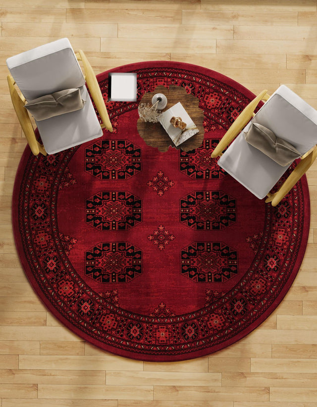Red 3' 1 x 3' 1 Tekke Round Area Rug Classic Traditional Vintage Design Carpet for Living Rooms, Dining, Bedrooms, Office Space for Sale at Rug Engine