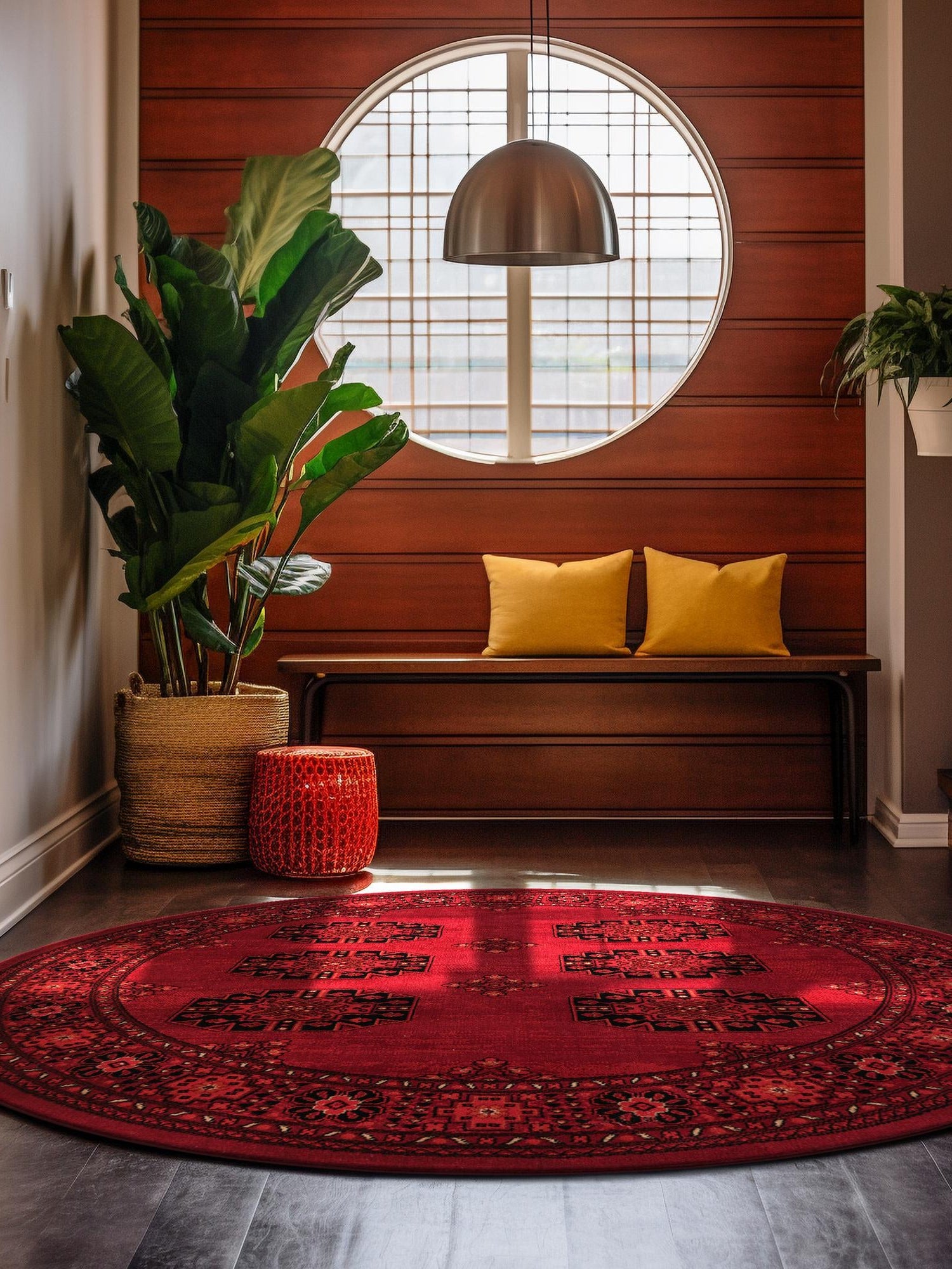 Red 4' 1 x 4' 1 Tekke Round Area Rug Classic Traditional Vintage Design Carpet for Living Rooms, Dining, Bedrooms, Office Space for Sale at Rug Engine
