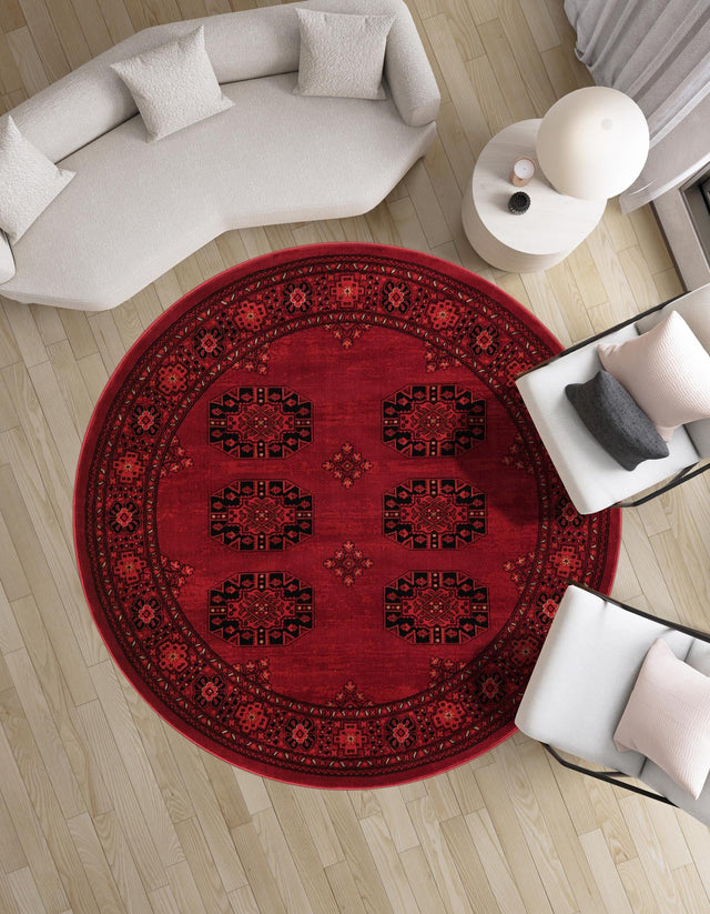 Red 3' 1 x 3' 1 Tekke Round Area Rug Classic Traditional Vintage Design Carpet for Living Rooms, Dining, Bedrooms, Office Space for Sale at Rug Engine