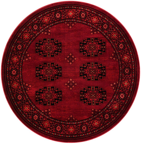 Red 5' 3 x 5' 3 Tekke Round Area Rug Classic Traditional Vintage Design Carpet for Living Rooms, Dining, Bedrooms, Office Space for Sale at Rug Engine