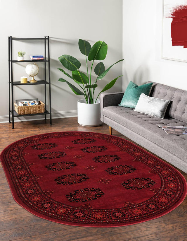 Red 6' 1 x 9' Tekke Oval Area Rug Classic Traditional Vintage Design Carpet for Living Rooms, Dining, Bedrooms, Office Space for Sale at Rug Engine