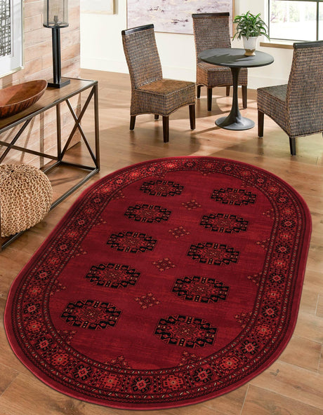 Red 6' 1 x 9' Tekke Oval Area Rug Classic Traditional Vintage Design Carpet for Living Rooms, Dining, Bedrooms, Office Space for Sale at Rug Engine