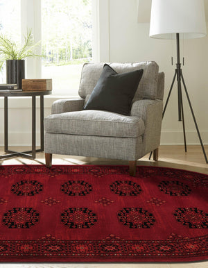 Red 5' 3 x 8' Tekke Oval Area Rug Classic Traditional Vintage Design Carpet for Living Rooms, Dining, Bedrooms, Office Space for Sale at Rug Engine