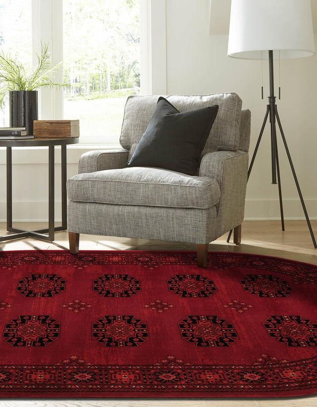 Red 5' 3 x 8' Tekke Oval Area Rug Classic Traditional Vintage Design Carpet for Living Rooms, Dining, Bedrooms, Office Space for Sale at Rug Engine