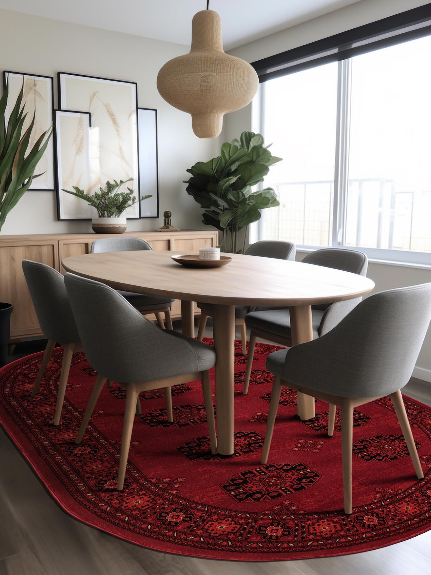 Red 6' 1 x 9' Tekke Oval Area Rug Classic Traditional Vintage Design Carpet for Living Rooms, Dining, Bedrooms, Office Space for Sale at Rug Engine