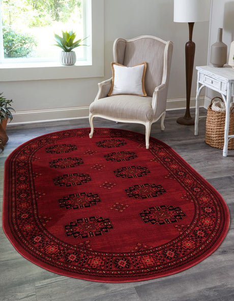 Red 6' 1 x 9' Tekke Oval Area Rug Classic Traditional Vintage Design Carpet for Living Rooms, Dining, Bedrooms, Office Space for Sale at Rug Engine