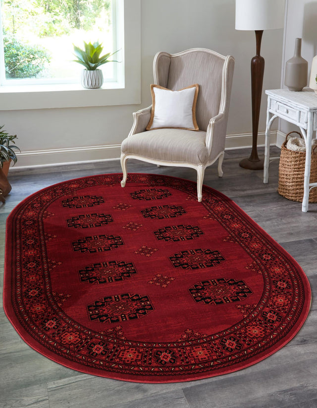 Red 6' 1 x 9' Tekke Oval Area Rug Classic Traditional Vintage Design Carpet for Living Rooms, Dining, Bedrooms, Office Space for Sale at Rug Engine