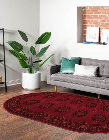 Red 6' 1 x 9' Tekke Oval Area Rug Classic Traditional Vintage Design Carpet for Living Rooms, Dining, Bedrooms, Office Space for Sale at Rug Engine