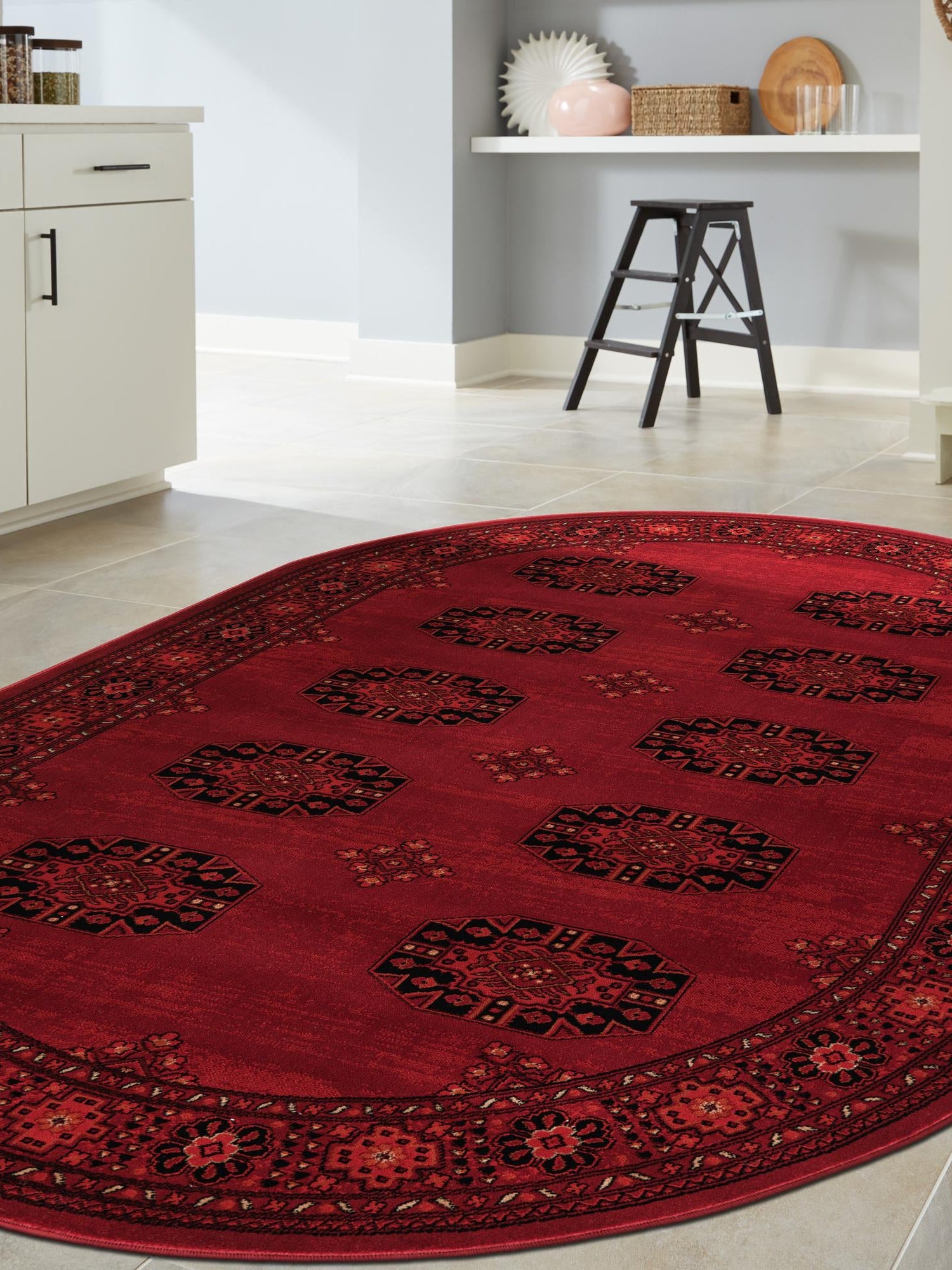 Red 5' 3 x 8' Tekke Oval Area Rug Classic Traditional Vintage Design Carpet for Living Rooms, Dining, Bedrooms, Office Space for Sale at Rug Engine