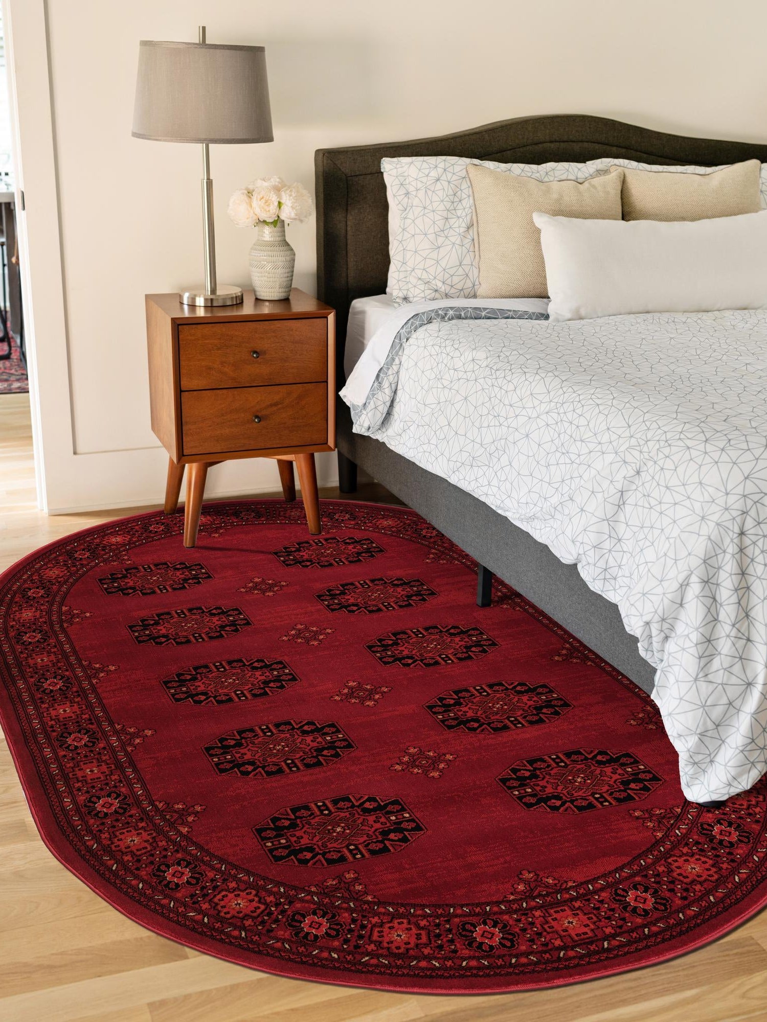 Red 6' 1 x 9' Tekke Oval Area Rug Classic Traditional Vintage Design Carpet for Living Rooms, Dining, Bedrooms, Office Space for Sale at Rug Engine