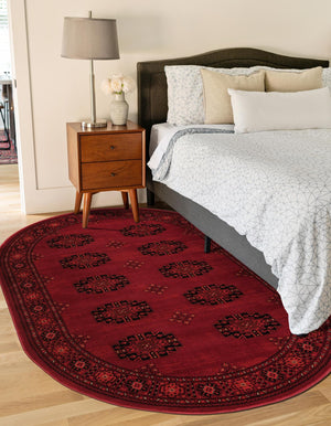 Red 5' 3 x 8' Tekke Oval Area Rug Classic Traditional Vintage Design Carpet for Living Rooms, Dining, Bedrooms, Office Space for Sale at Rug Engine
