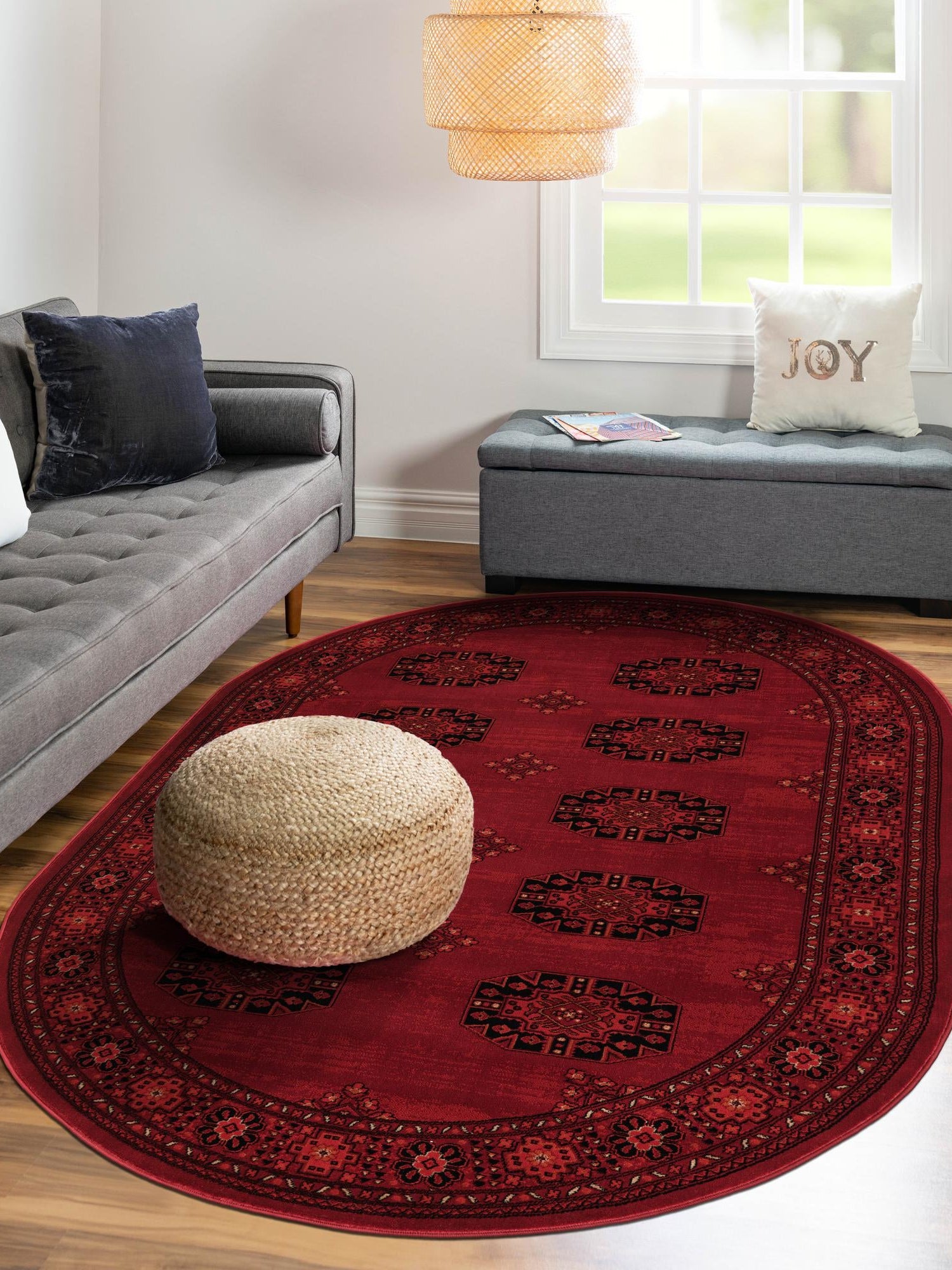Red 6' 1 x 9' Tekke Oval Area Rug Classic Traditional Vintage Design Carpet for Living Rooms, Dining, Bedrooms, Office Space for Sale at Rug Engine