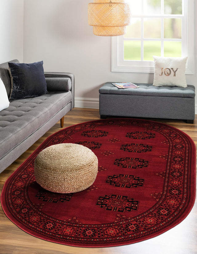 Red 6' 1 x 9' Tekke Oval Area Rug Classic Traditional Vintage Design Carpet for Living Rooms, Dining, Bedrooms, Office Space for Sale at Rug Engine