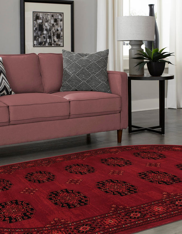 Red 6' 1 x 9' Tekke Oval Area Rug Classic Traditional Vintage Design Carpet for Living Rooms, Dining, Bedrooms, Office Space for Sale at Rug Engine