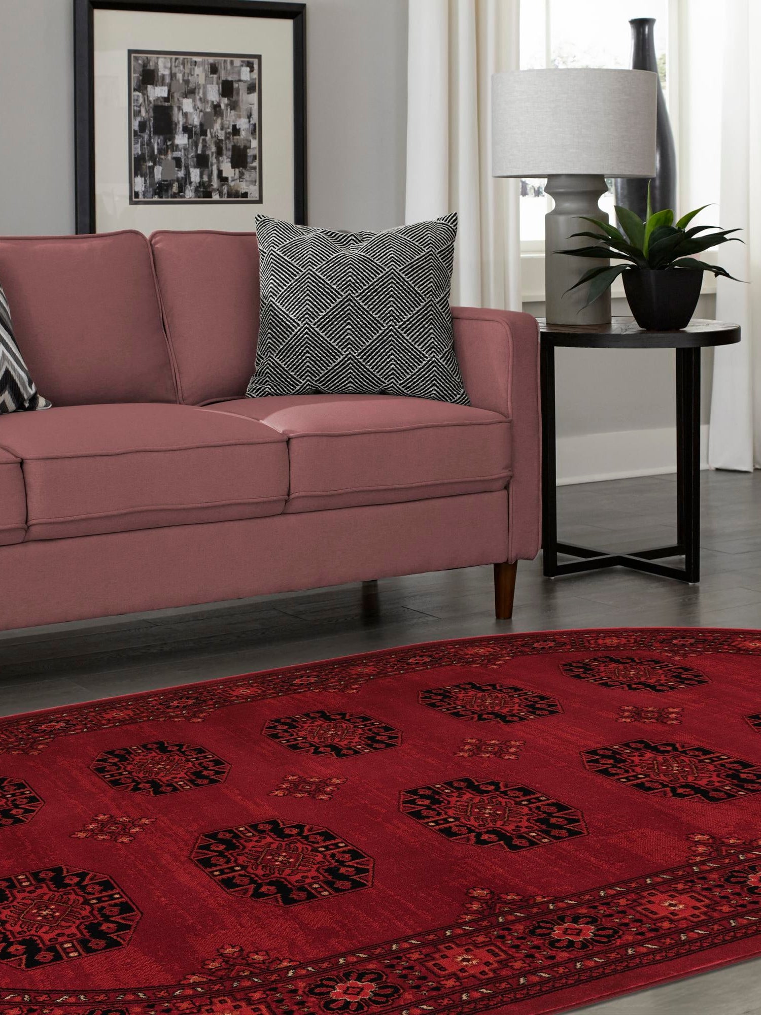 Red 5' 3 x 8' Tekke Oval Area Rug Classic Traditional Vintage Design Carpet for Living Rooms, Dining, Bedrooms, Office Space for Sale at Rug Engine