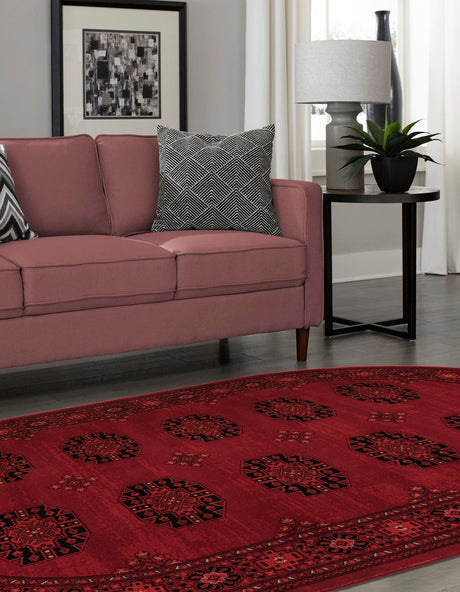 Red 5' 3 x 8' Tekke Oval Area Rug Classic Traditional Vintage Design Carpet for Living Rooms, Dining, Bedrooms, Office Space for Sale at Rug Engine