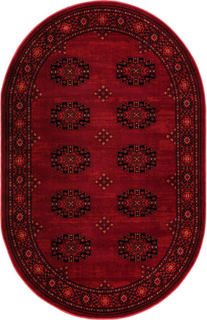 Red 5' 3 x 8' Tekke Oval Area Rug Classic Traditional Vintage Design Carpet for Living Rooms, Dining, Bedrooms, Office Space for Sale at Rug Engine